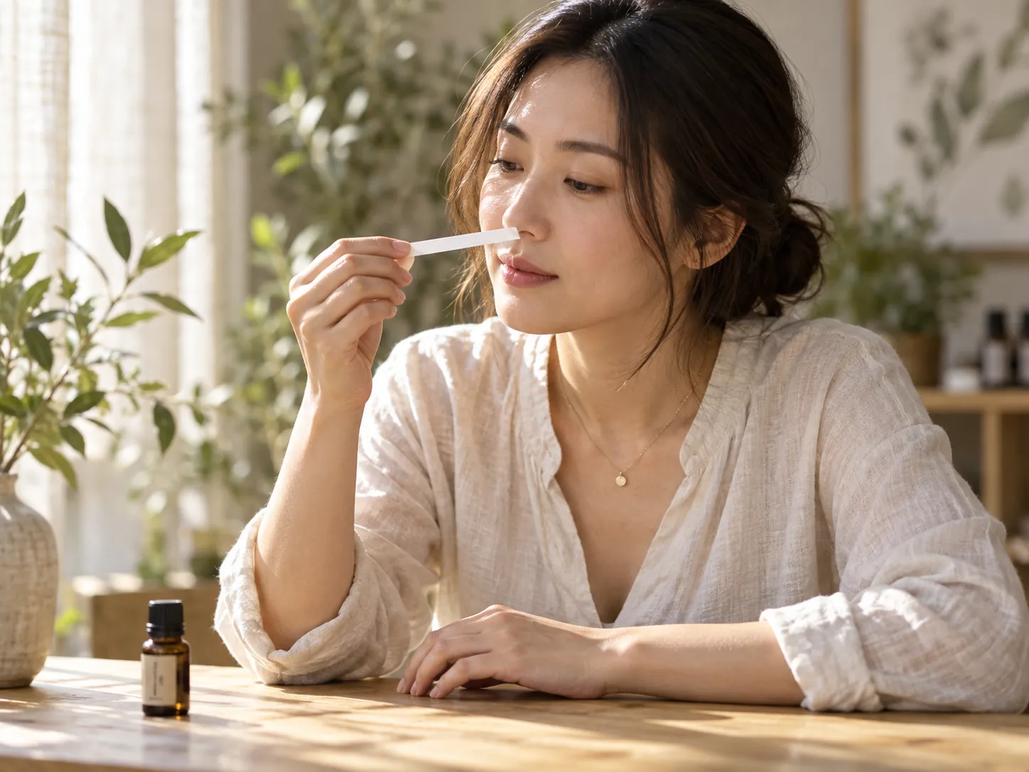 参与者手持闻香纸,细细感受香气